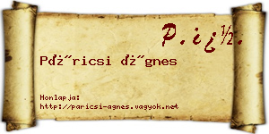 Páricsi Ágnes névjegykártya